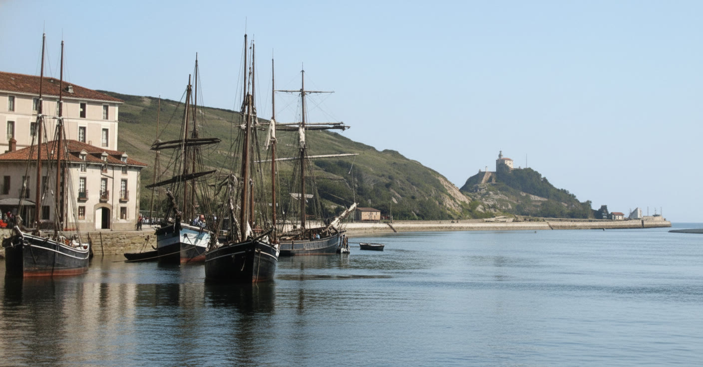 Zumaia harbour, restored and colorized image